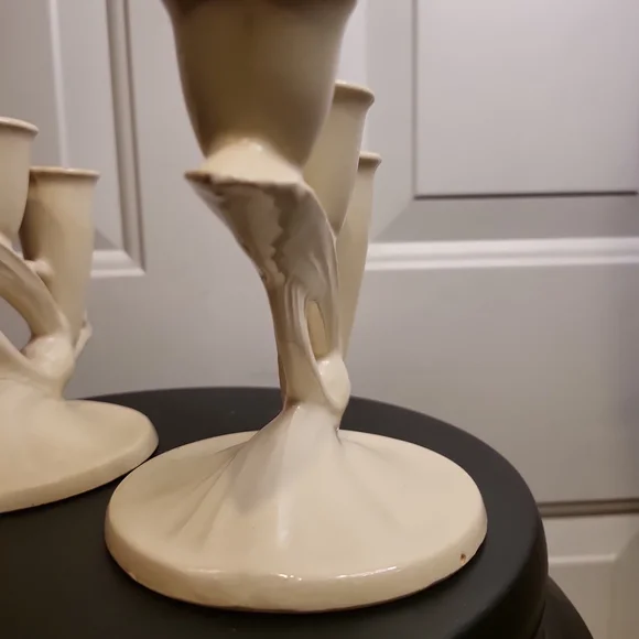 Vintage Porcelain  Bisque Japanese Matte Cream Candle Holders 6" - Picture 6 of 11